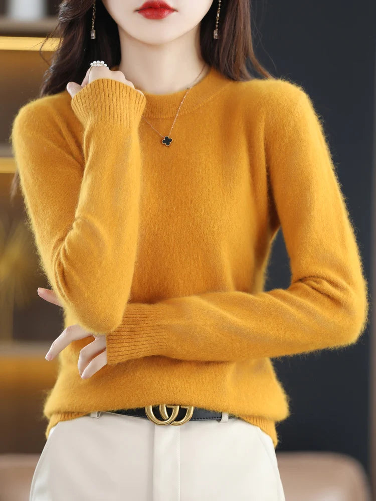 Winter Women Sweater 100% Mink Cashmere Half Turtleneck Knitted Pullovers Loose Soft Warm Female Long Sleeve Solid Jumper S-XXL