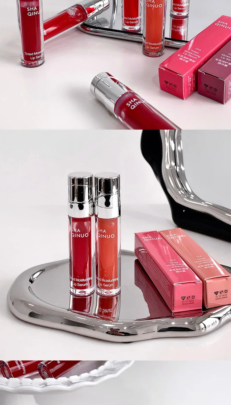 SHAQINUO Tinted Lip Serum 2.6g Deep Moisturizing Hydrating Tinted Lip Gloss Watery Glossy Mirror Finish Natural Nude Makeup