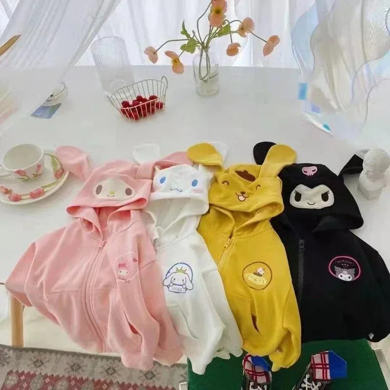 Sudadera Sanrio para niños con capucha Kawaii My Melody Kuromi Cinnamoroll cremallera abrigo cálido de manga larga Purin felpa niñas Sudadera con capucha regalo