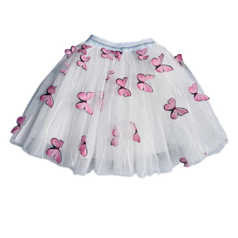 Summer Girls Mesh Skirt Pastoral Three-dimensional Butterfly New Cute Toddler Girl Tutu Skirts Korean Fashion Tulle Skirt Faldas