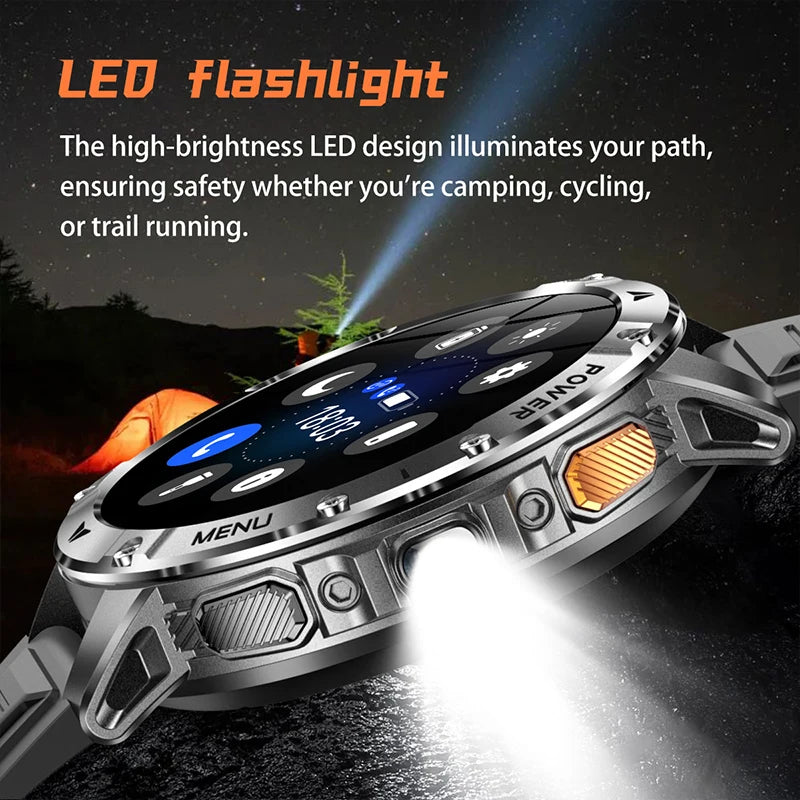 Smart Watch 1400mAh Battery 1.7'' IPS Screen 120+ Sports SOS Strobe Alarm IPX8 Waterproof LED Light BT Call Men Women Xmas Gift