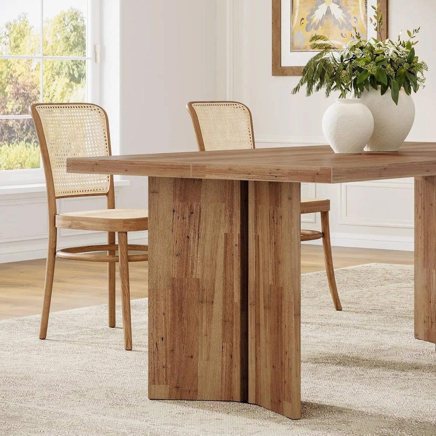 Farmhouse Dining Table for 4 to 6 People, 63-inch Rectangle Wooden Kitchen Table with Large Tabletop and Heavy Duty, Customized