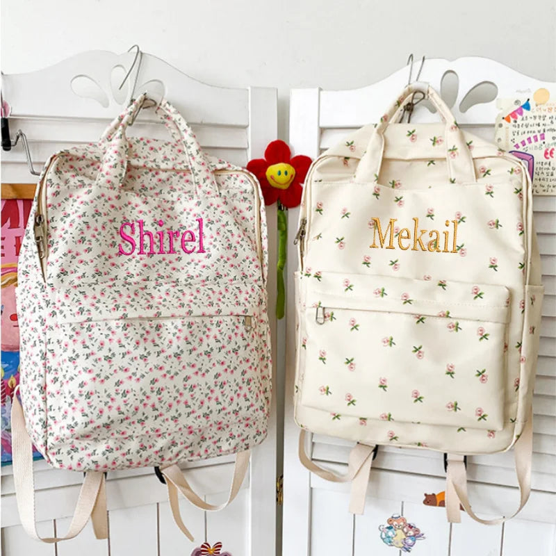 Mochila versátil personalizada de estilo de Academia Japonesa, bolso escolar para estudiantes con flores fragmentadas pequeñas, literatura y arte