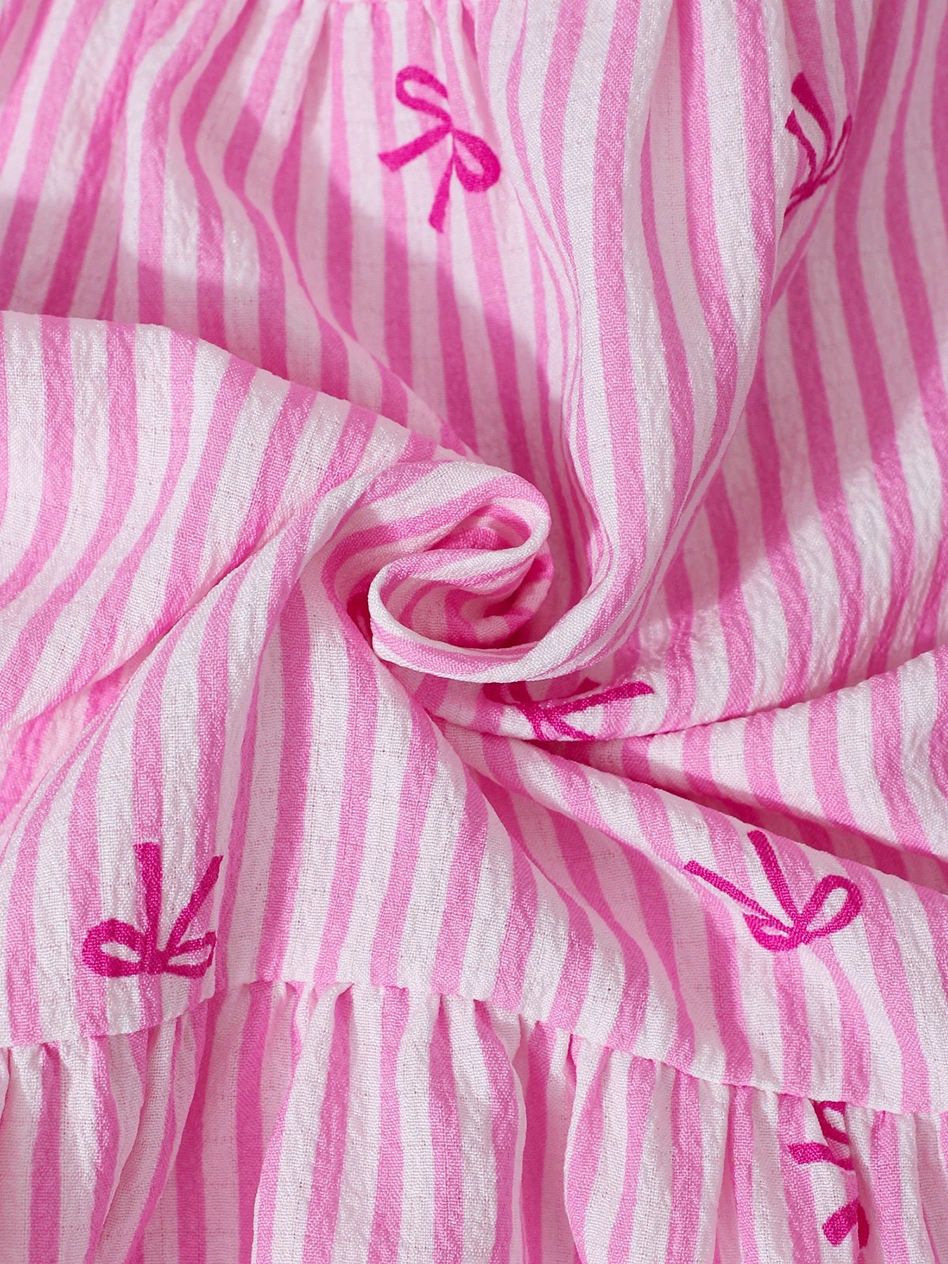 Girls' Skirt Bow Printed Striped Design with Large Hem for Ages 8-12