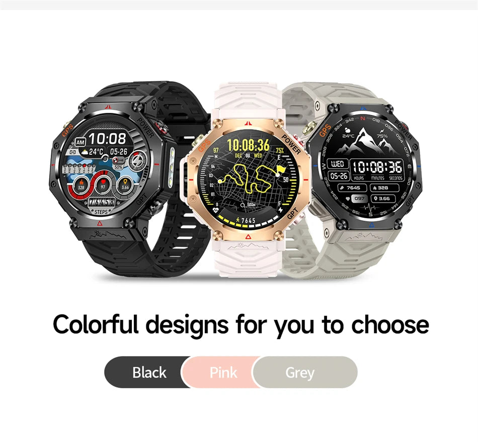 New GPS Positioning Smart Watch Men GPT AI Voice Assistant Bluetooth Call 3ATM Waterproof Compass Outdoor Sports Smartwatch 2025