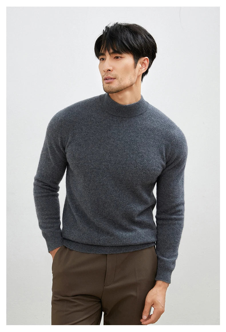 100% Pure Cashmere Men's Sweater Half High Neck Pullover Youth Business Casual Long Sleeve Jumper Spring/Autumn High-End Jacket