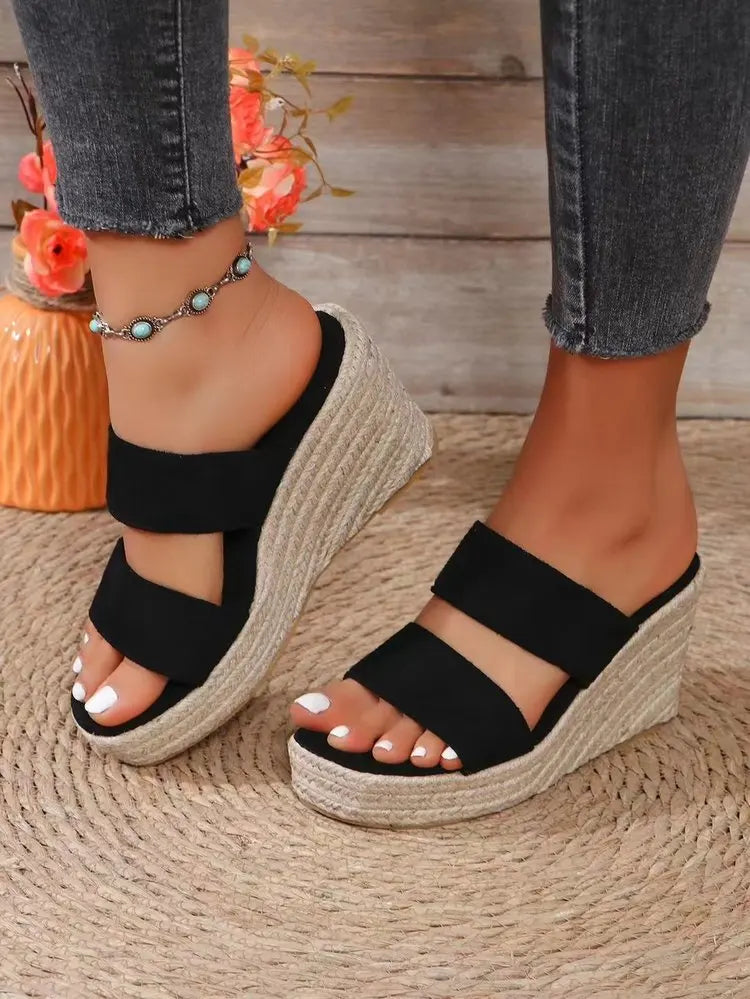 Women's Summer Espadrille Wedge Sandals Double Strap Platform Mules Open Toe Casual High Heel Beach Slides Shoes for Ladies 2026