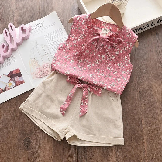 Menoea 2-Pieces Sets Baby Girls Fashion Clothes for Children's Clothing New Summer Kids Plaid Suspender Vest Pants Suits Outfits