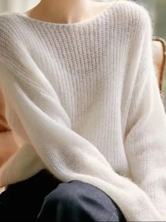 Elegant See-through Women Sweater Pullover Loose Jumper Autumn Winter Soft Warm Women Knitwear Sweater Basic Solid Cashmere Tops
