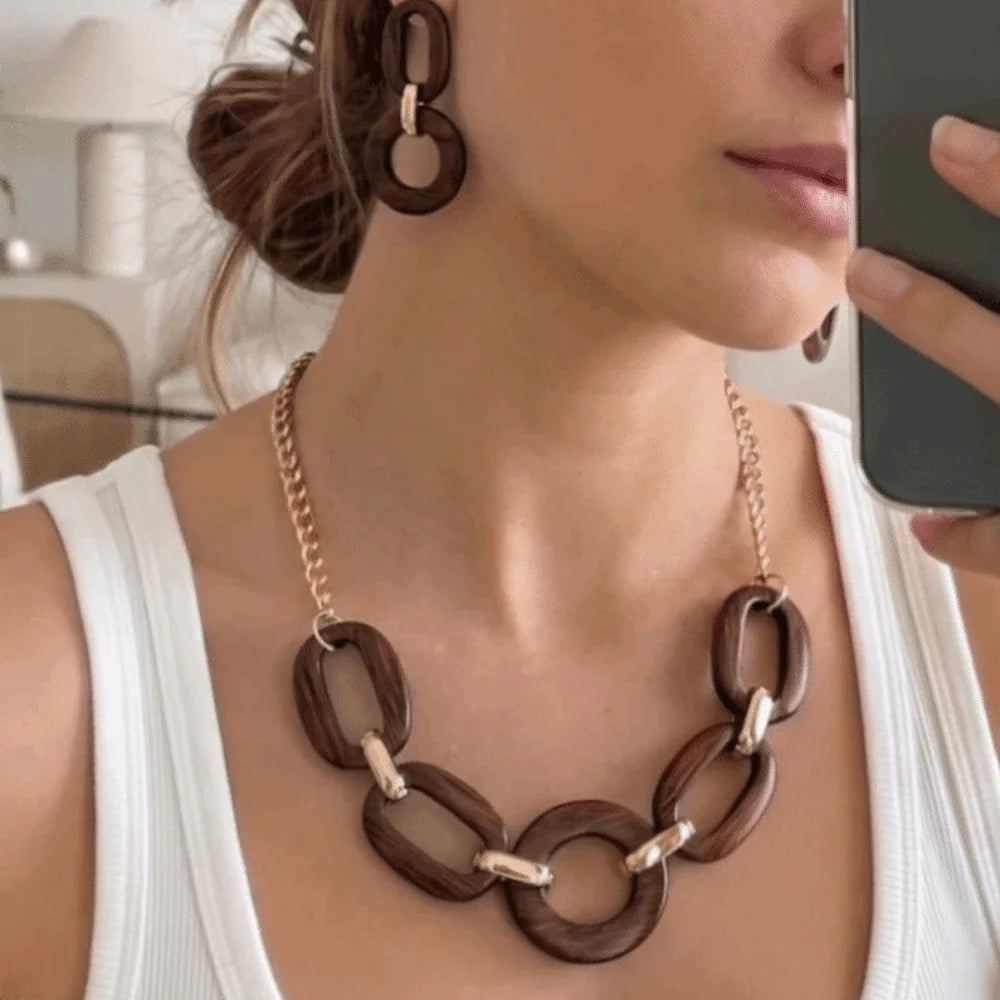 Geometric Acrylic Jewelry Set Oval Link Round Design Choker Earrings Set Lightweight Exaggerated Necklace Set Club Outing