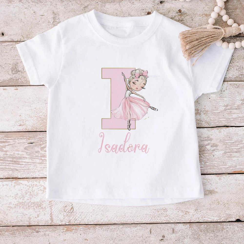 Girls Personalised Ballerina Printed T-shirt Custom Name Ballet Shirt Personalized Gift for Dancer Toddlers Tee Clothes