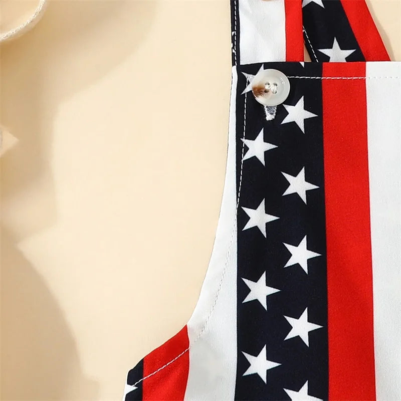 Toddler Baby Girl Boy 4th of July Outfit American Flag Overalls Romper with Pocket Patriotic Day  Jumpsuit