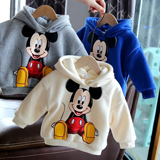 Disney Mickey Mouse suéter con capucha para niños Otoño Invierno terciopelo niños niñas dibujos animados bebé Sudadera con capucha ropa chico camisetas de manga larga