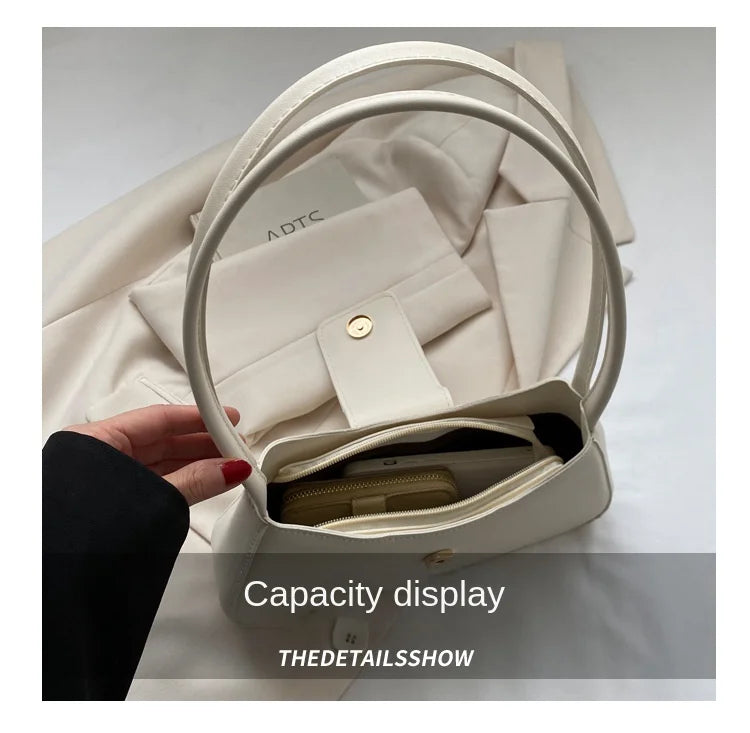 Minimalist Shoulder Bag for Women Simple Solid Color Underarm Bag Women's Buckle Handbag and Purse Fashion Small Top-handle Bags