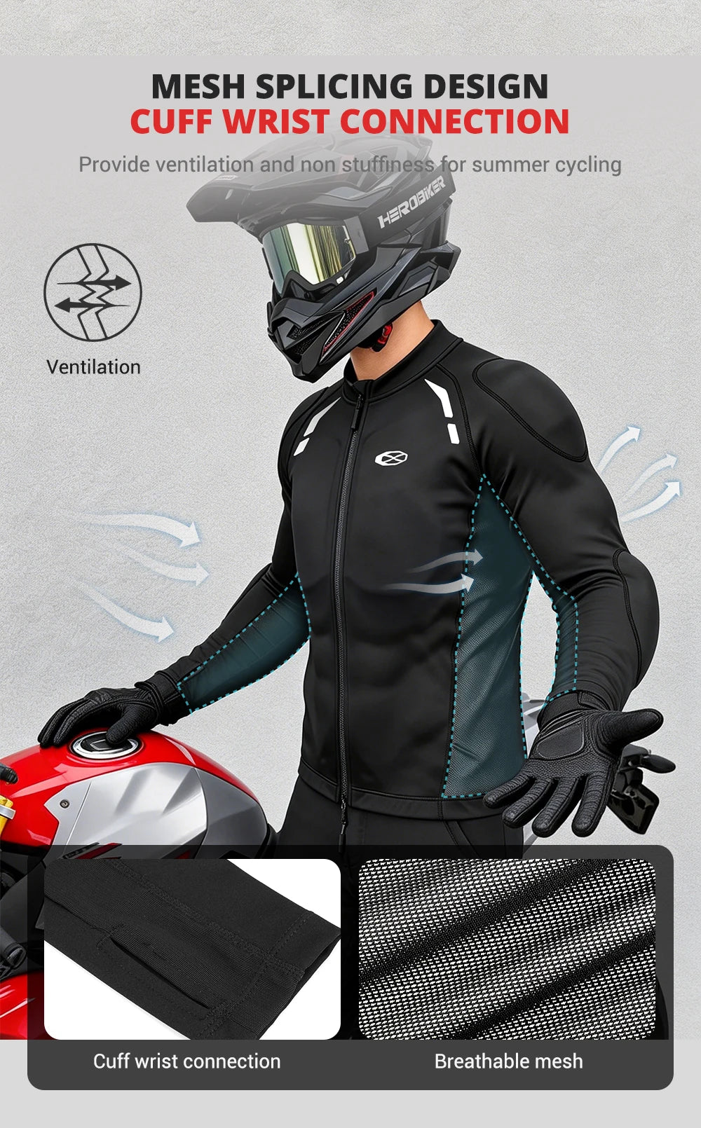 Men's Motorcycle Jacket Breathable Motorbike Riding Jackets Built-in Protective Gear Four Seasons Motocross Clothing Anti-fall