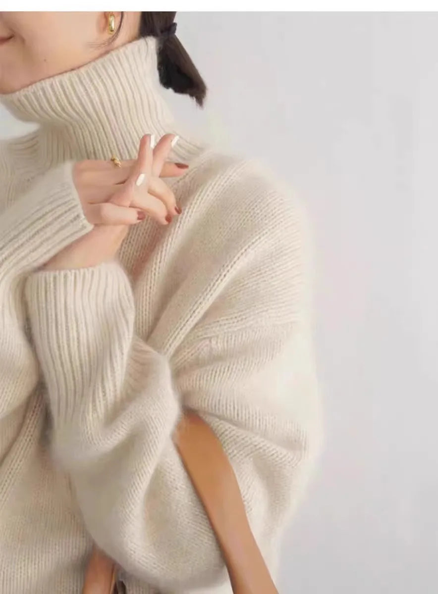 2024 Autumn and Winter New Thick Cashmere Sweater Women High Neck Pullover Sweater Warm Loose Knitted Base Sweater Jacket Tops