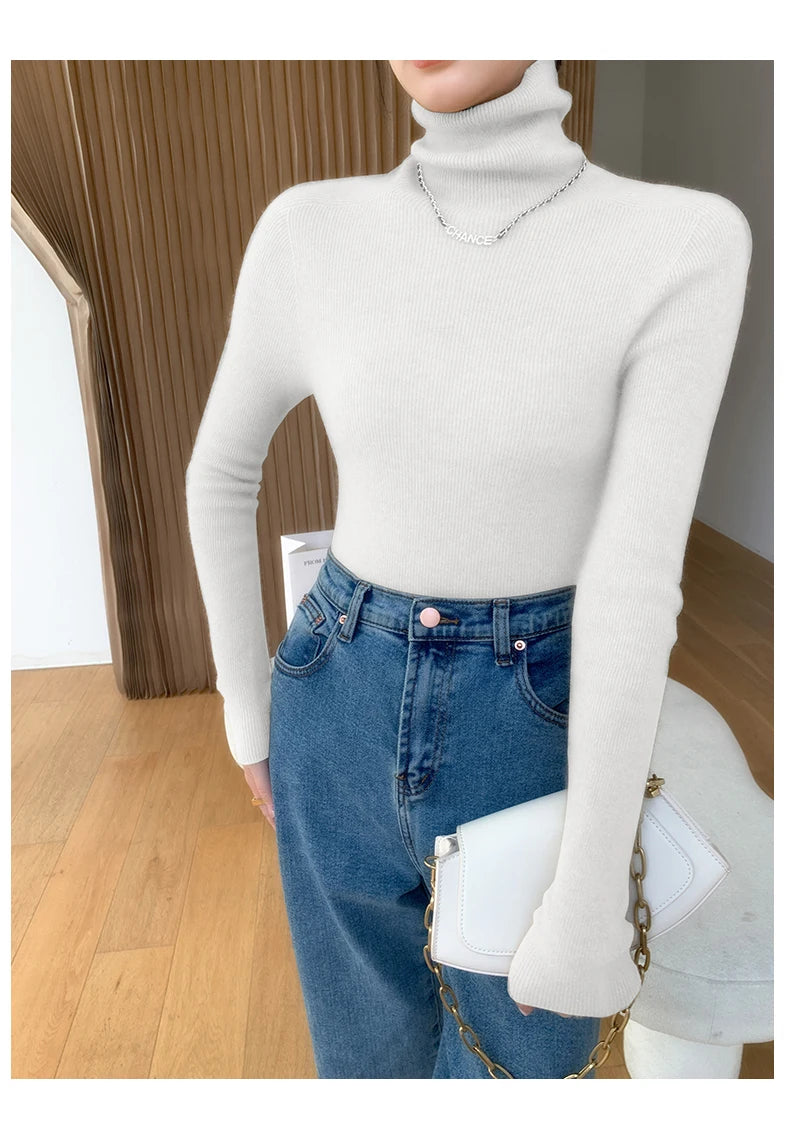 100% pure cashmere sweater women  sweater slim fit sweater versatile for autumn and winter knitted high neck cashmere