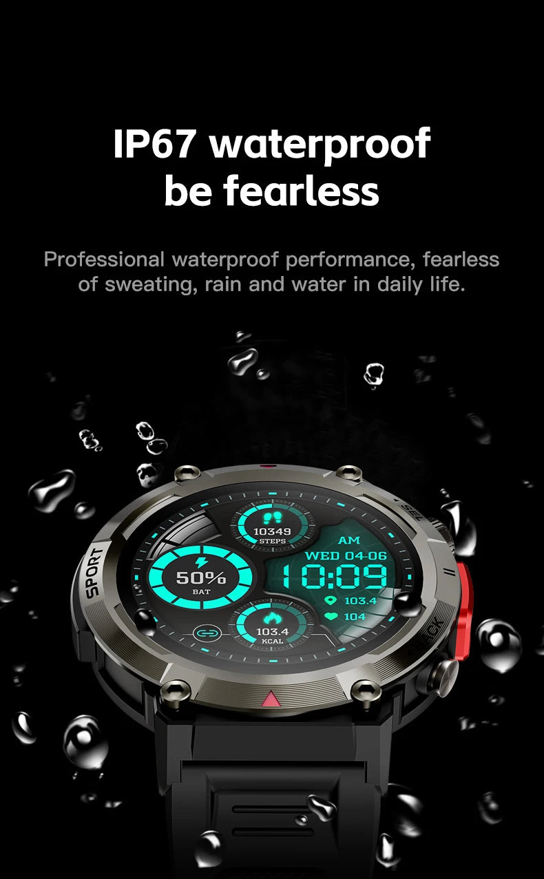 LIGE Military Grade New Outdoor Sports Men Smart Watch AMOLED Full Touch Screen With LED Flashlight Bluetooth calling SmartWatch