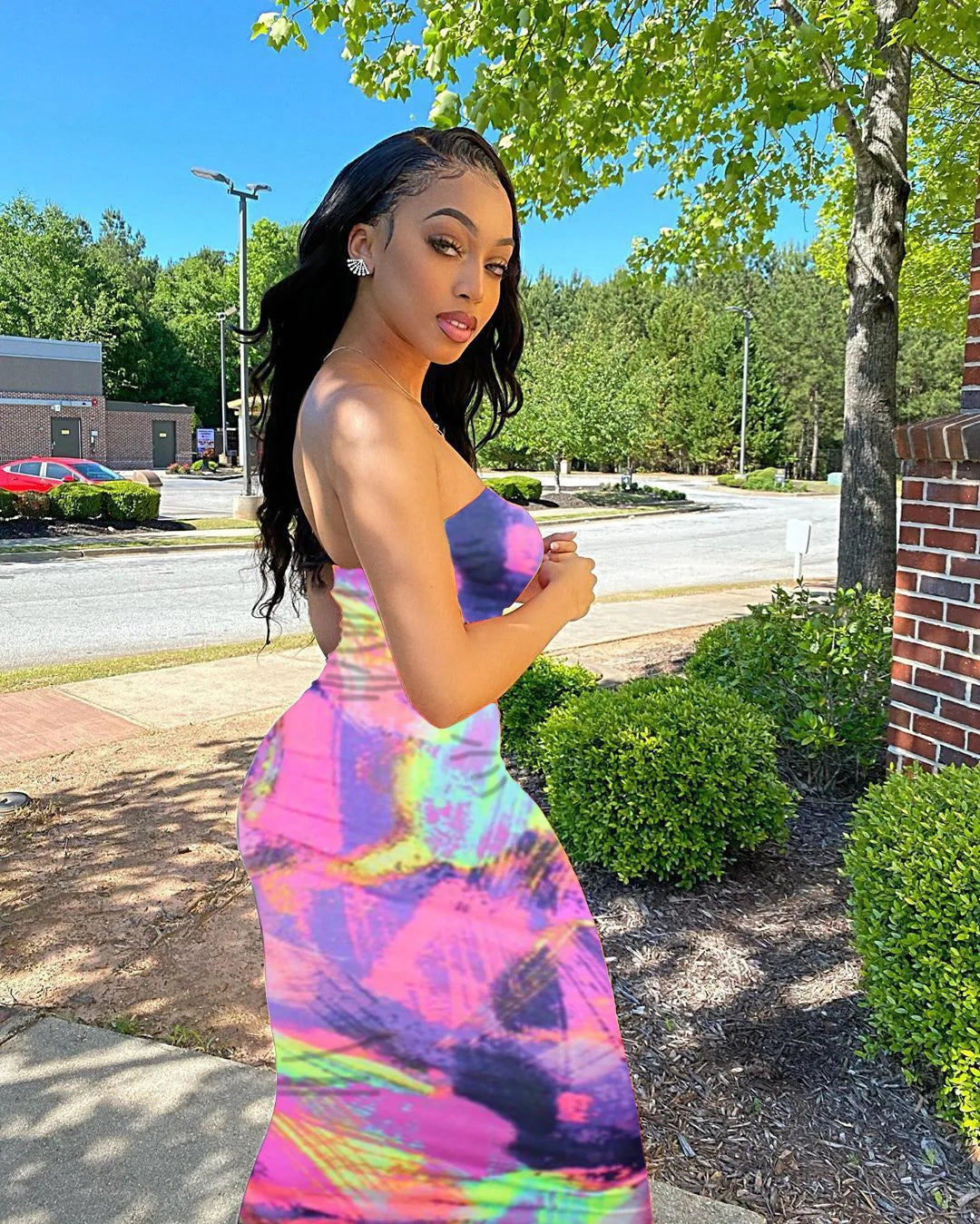 Spring And Summer Dresses For Women Chest Wrap Printed Off Shoulder Bandage Slim Sexy Long Dress New Fashion Party Long Sleeve