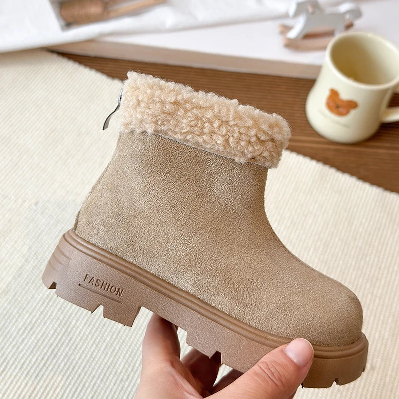 Children's Winter Boots 2025 New Girls Classic School Ankle Boots Outdoor Warm Plush Fashion Kids Simple Platform Cotton Boots