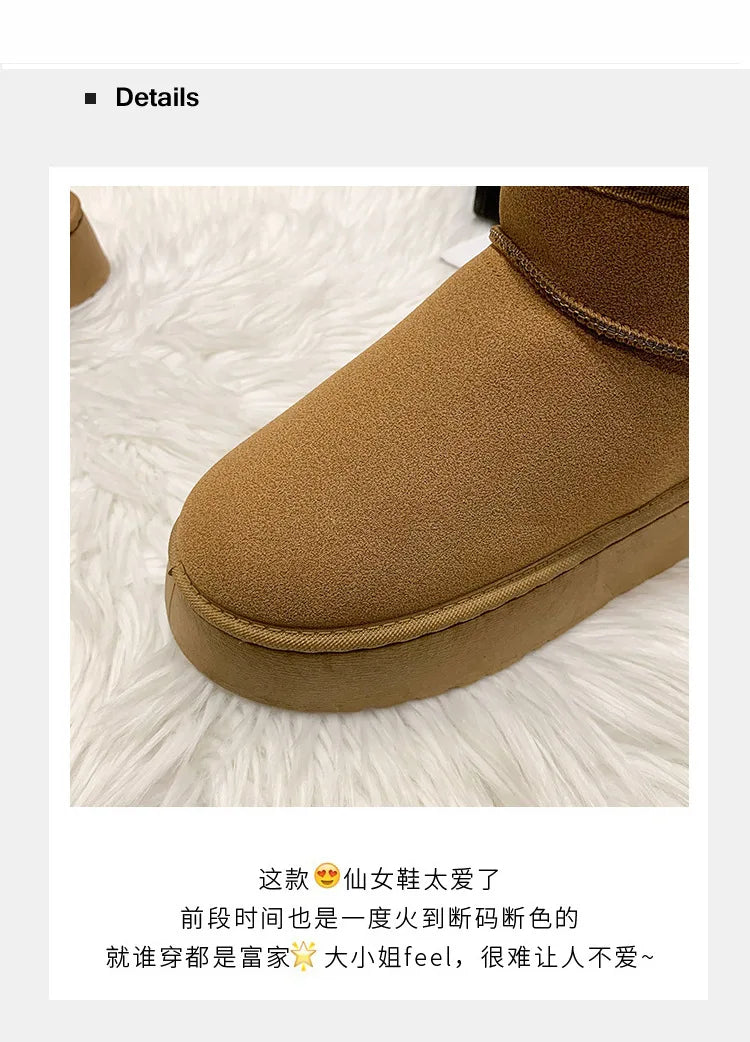 Winter Women Short Plush Warm Snow Boots Casual Shoes New Suede Fur Chelsea Ankle Boots Flats Platform Ladies Shoes Botas