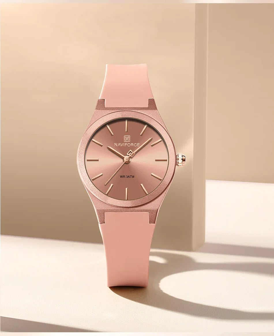 NAVIFORCE Women Watches Silicone Strap Women Quartz Wristwatches Waterproof Round Dial Retro Watch Ladies Girls Reloj Para Mujer