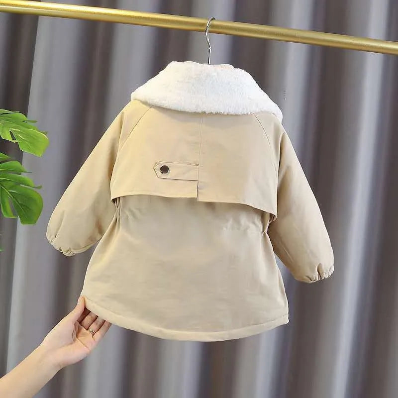 Cazadora de solapa cálida de felpa de terciopelo para niños, chaquetas para niñas, abrigo de invierno, ropa de abrigo bonita a la moda para niños pequeños, ropa para bebés 2024 nuevo