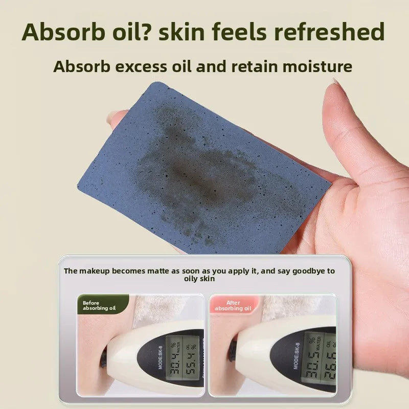 Oil Blotting Paper with Powder Puff and Mirror Portable Case Oil Control Face Sheets No Makeup Removal Matte Finish