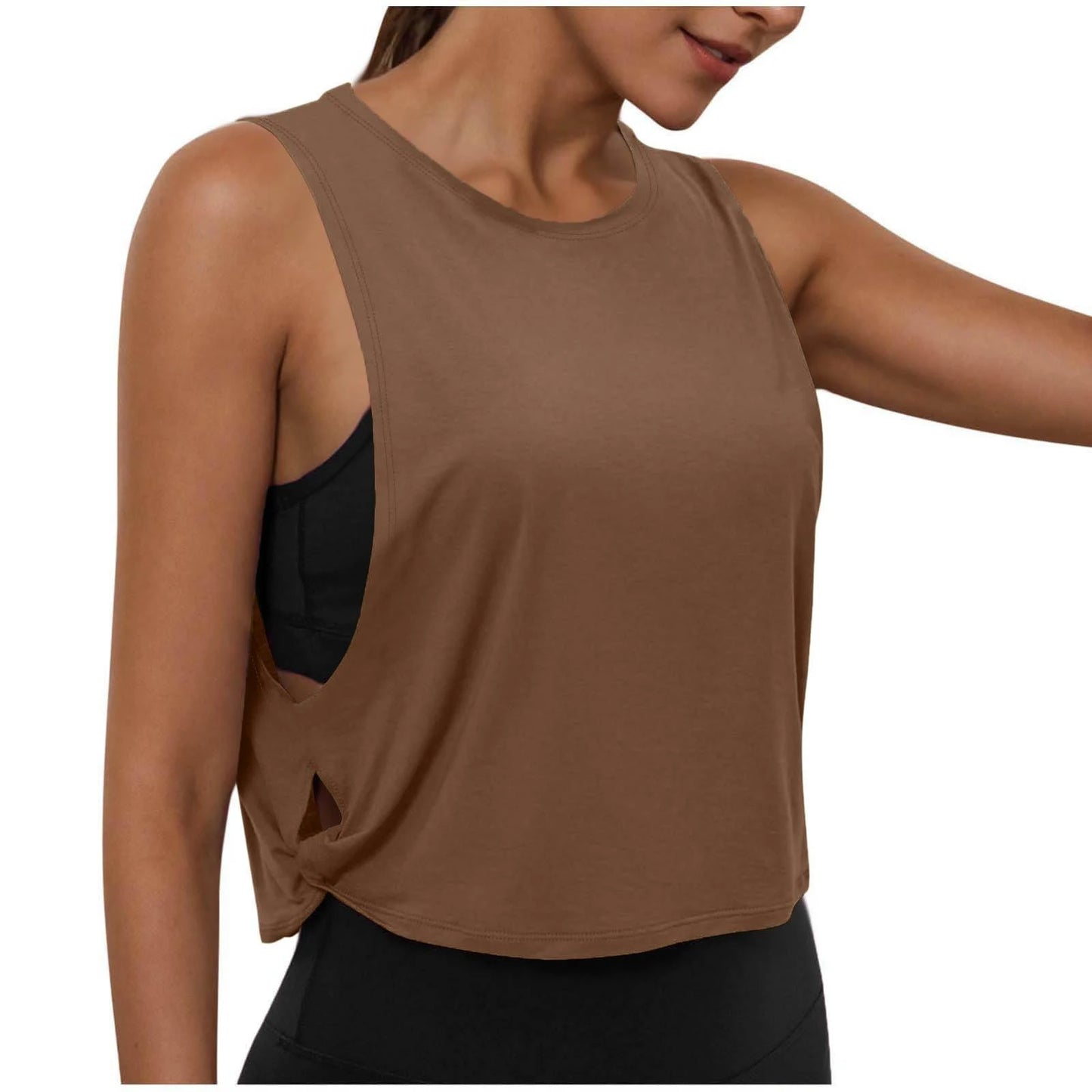 Women Sleeveless Yoga Tops Athletic Vest Breathable Blouse Cover Up Gym Workout Cool T-Shirt Running Short Tank Crop Top
