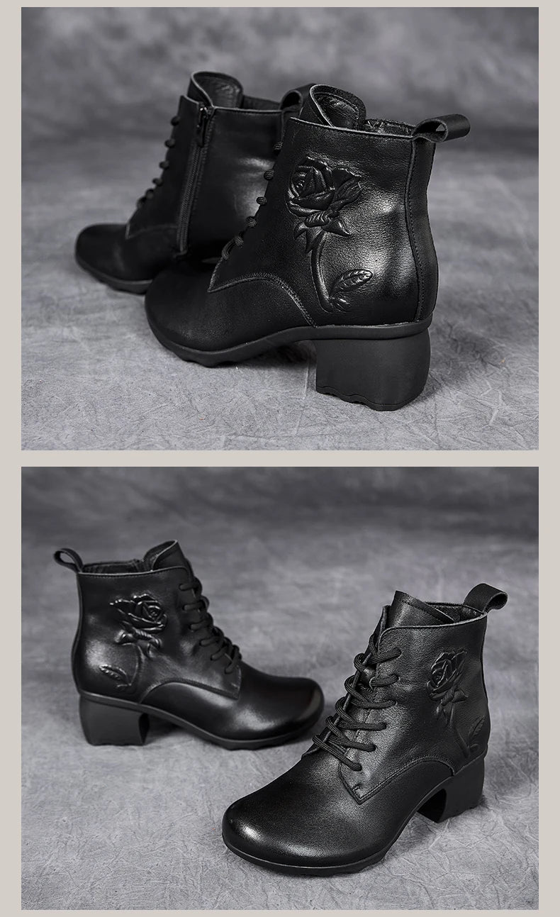 GKTINOO Spring Autumn Women Boots Genuine Leather High Heels Ankle Boots For Women Shoes Retro Handmade Zipper Short Boots