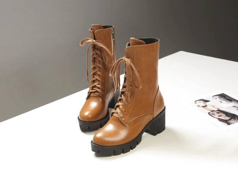 SIMLOVEYO Rubber Lace Up Black Autumn Chunky Boots big size 46 Ankle Boots Women Platform Shoes Ladies shoes women shoes Hot