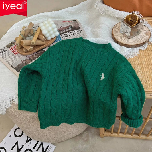 IYEAL primavera y otoño suéteres para niños niñas tesoro tejido Retro jerseys raglán chaquetas sueltas camisetas de algodón