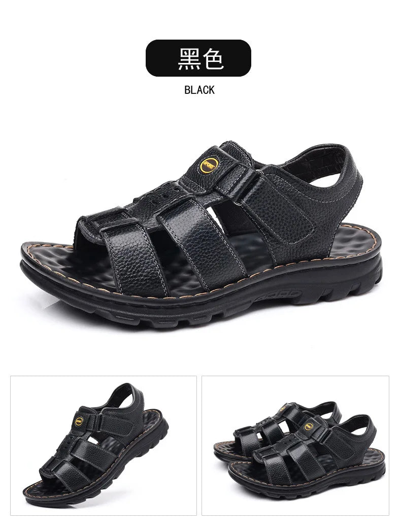 Genuine Leather Men Sandals Male Summer Shoes Outdoor Casual Sandal Cowhide Beach Shoes Classic Non-slip Men's Sandles