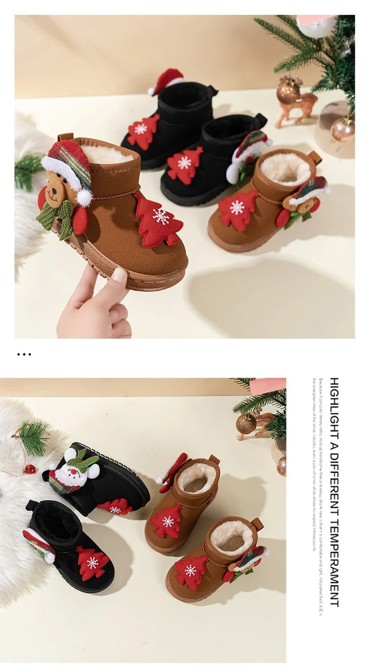 Kids Snow Boots Christmas Gift Children Short Boots with Thick Warm Fur 2025 Winter New Boys Girls Ankle Boots Round Toes Soft