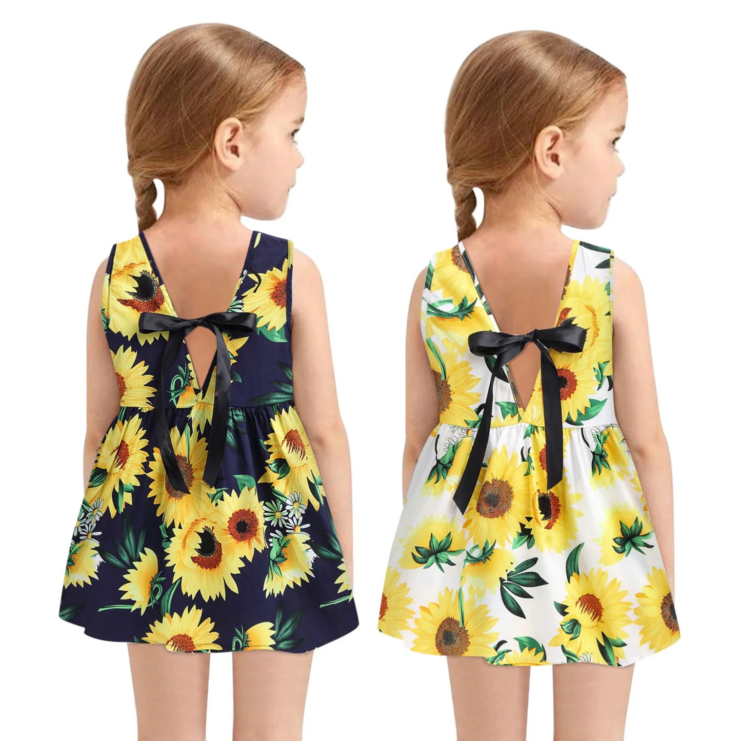 Vestido informal para niñas pequeñas de 6 a 6 años, vestido de moda sin mangas con estampado de girasoles, falda, vestidos de princesa, ropa de verano 2023