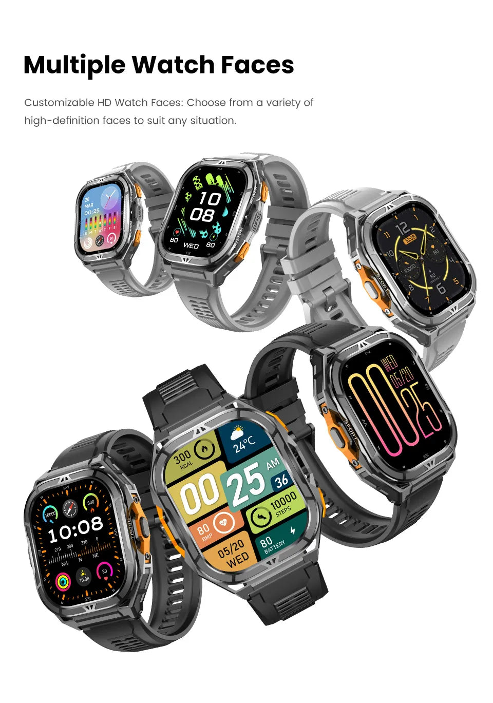 2026 GPS Smart Watch for Men Rugged Outdoor Duan Band Accurate Sports Tracking 7/24 Health Monitoring 1.96" AMOLED Display