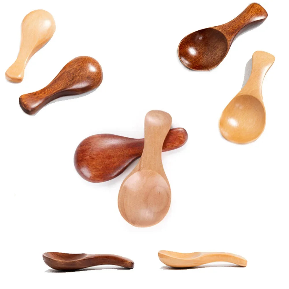 4Pcs Mini Wooden Spoons Small Kitchen Spice Condiment Spoon Sugar Tea Coffee Scoop Short Handle Wood Kids Spoon Kitchen Gadgets