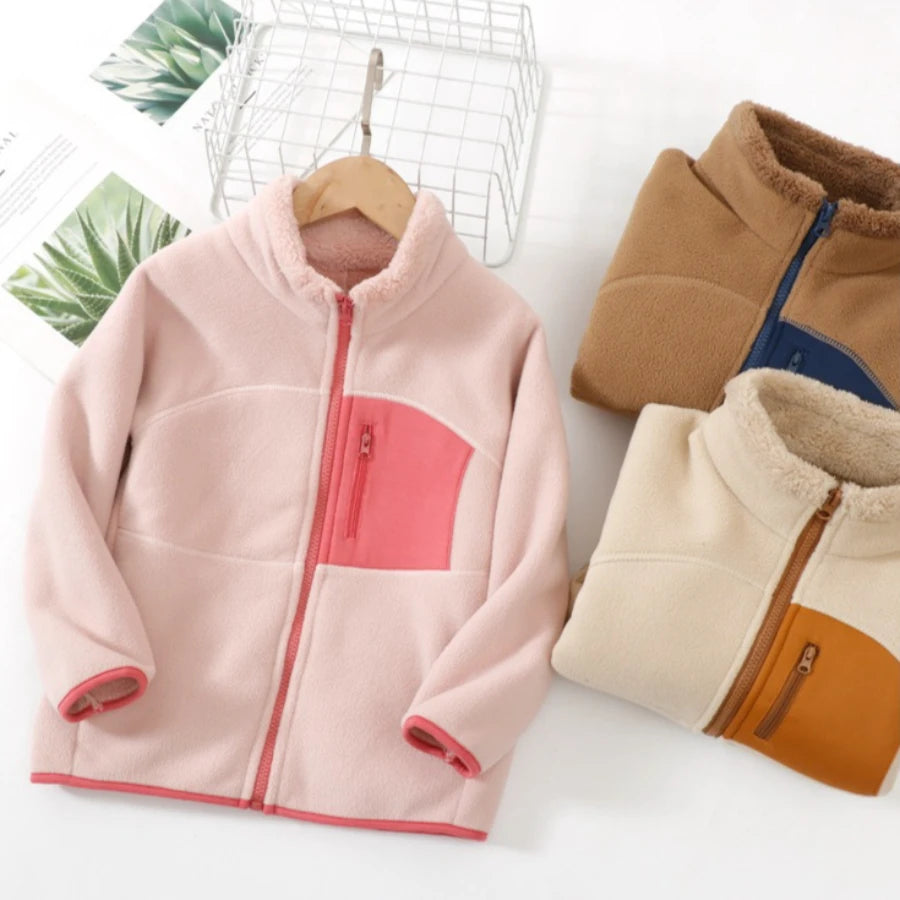 Children's Fall Winter Jacket Fleece Thick Teenage Boys Girls Outerwear Warm Windproof Soft Cozy Fur Coats for Kids 4-18 Years