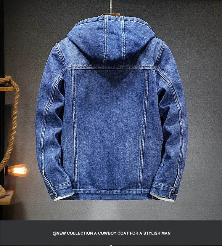 Thicker Winter Jacket Men Warmer Hooded Denim Lambswool Hooded and Padded Denim Jacket Imitation Lamb Wool Fleece Mens Clothes