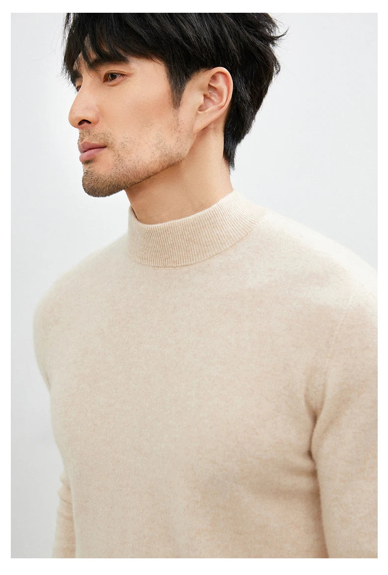 100% Pure Cashmere Men's Sweater Half High Neck Pullover Youth Business Casual Long Sleeve Jumper Spring/Autumn High-End Jacket