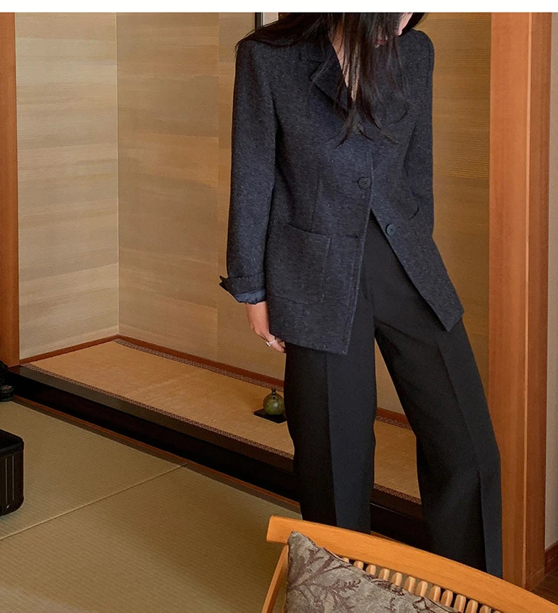 50 Wool Women Notched Collar Blazer Jacket Coat Fall Winter Thick Warm Overcoat Pocket Fashion Slim Waist Buttons Coat 2024 New