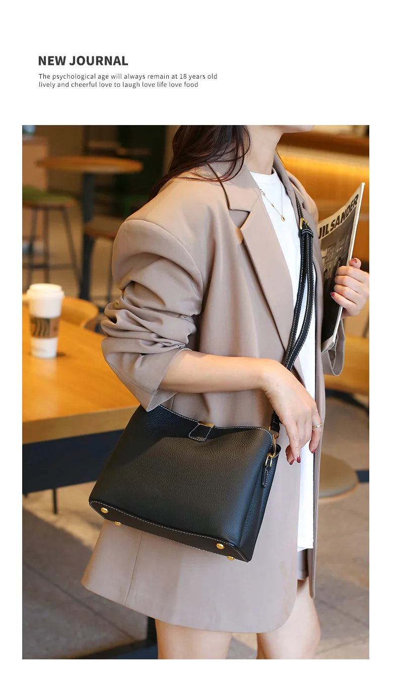 Retro bucket bag women's fashionable handbag large capacity new single shoulder crossbody bag Soft Leather multi-color wallet