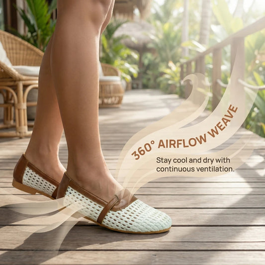 Women‘s Woven Sandals Flat Summer Breathable Mesh Openwork Shoes Square Toe Mary Jane Comfortable Slip On Ballet Sandals Female