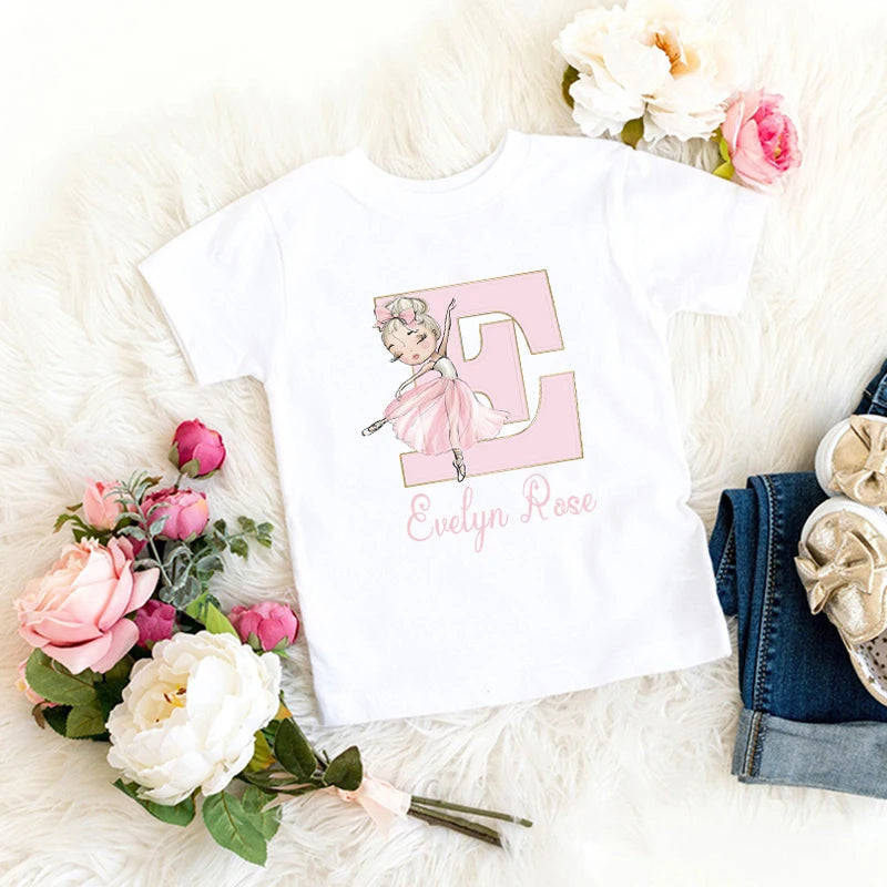 Girls Personalised Ballerina Printed T-shirt Custom Name Ballet Shirt Personalized Gift for Dancer Toddlers Tee Clothes