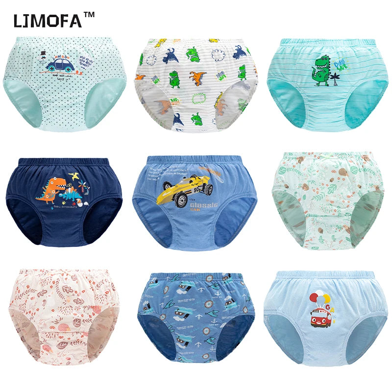 LJMOFA 1 piece Random Kid Cute Brief Cartoon Underwear Child Girl Designs Printing Strip Shorts Panties For Baby Boy 2-13Y B148