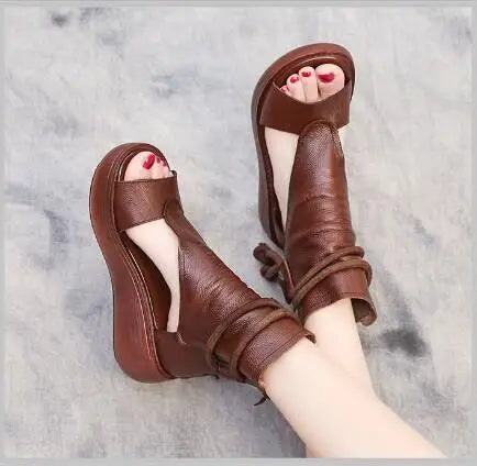 GKTINOO 2026 New Summer Black Women Leather Sandals Cool Boots Platform Shoes Wedges Sandals Women Shoes Fashion Outdoor Sandals