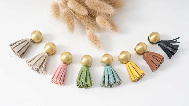 Cute Leather Tassel Knob for Kids Room Pink Cabinet Knobs Wardrobe Dresser Drawer Knobs Kitchen Cupboard  Single Hole