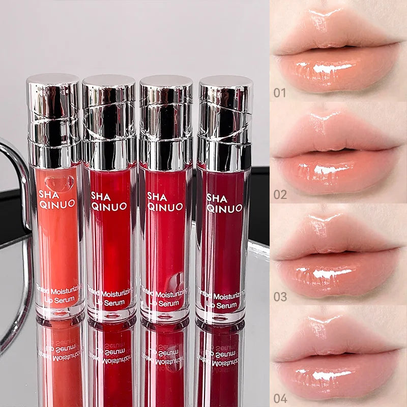 SHAQINUO Tinted Lip Serum 2.6g Deep Moisturizing Hydrating Tinted Lip Gloss Watery Glossy Mirror Finish Natural Nude Makeup