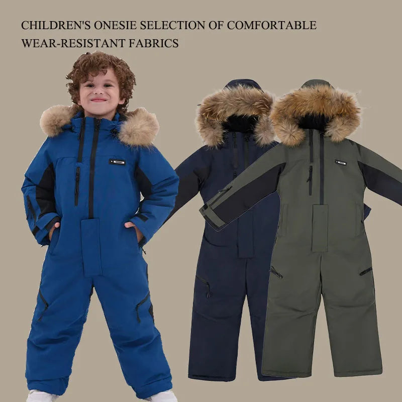 Winter Children Ski Suit Windproof Warm Jumpsuit Boys Thicken Fleece Jacket coat Children Clothing onesie
