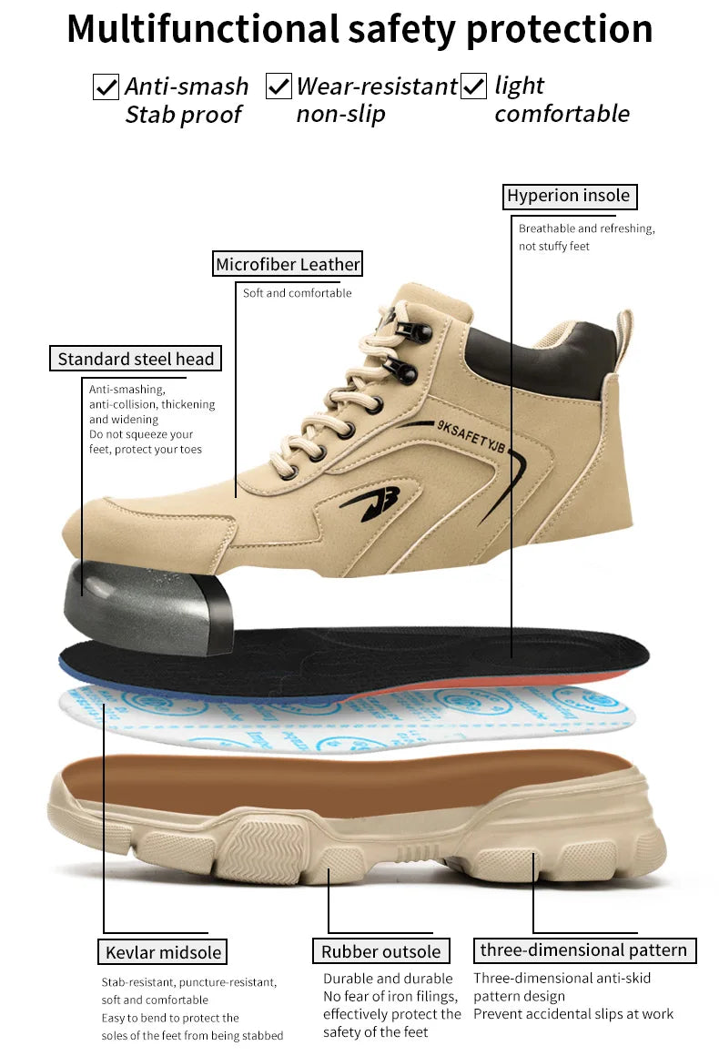 Winter Plush Work Boots For Men Ankle Anti-smash Anti-puncture Safety Shoes Steel Toe Protective Male Footwear Indestructible